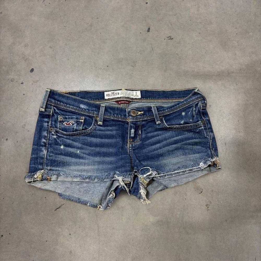 Hollister Y2K Blue Cut Off Denim Mini Shorts Womens 1 Low Rise Distressed Denim